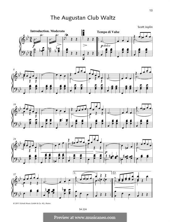 The Augustan Club Waltz: Для фортепиано by Скотт Джоплин