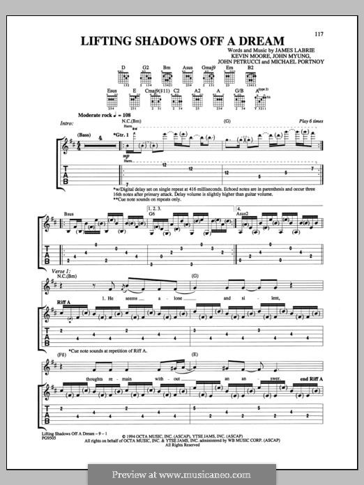 Lifting Shadows Off a Dream (Dream Theater): Гитарная табулатура by Mike Portnoy, John Petrucci, John Myung, James LaBrie, Kevin Moore
