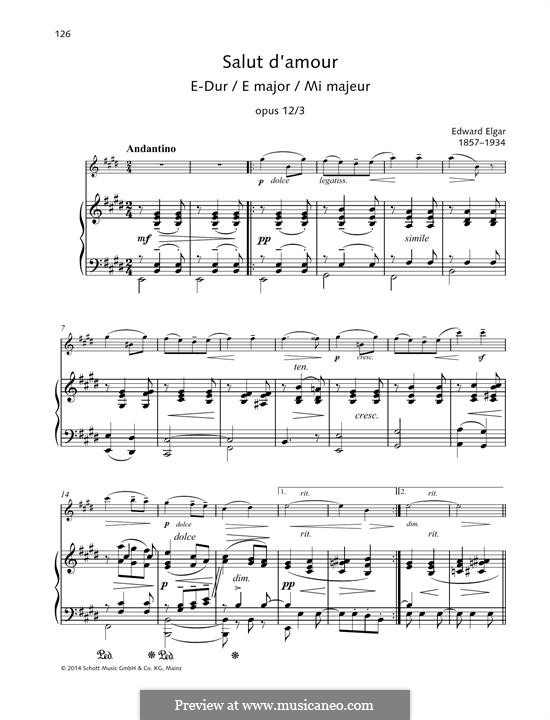 Любовное приветствие, Op.12: Для скрипки и фортепиано by Эдуард Элгар