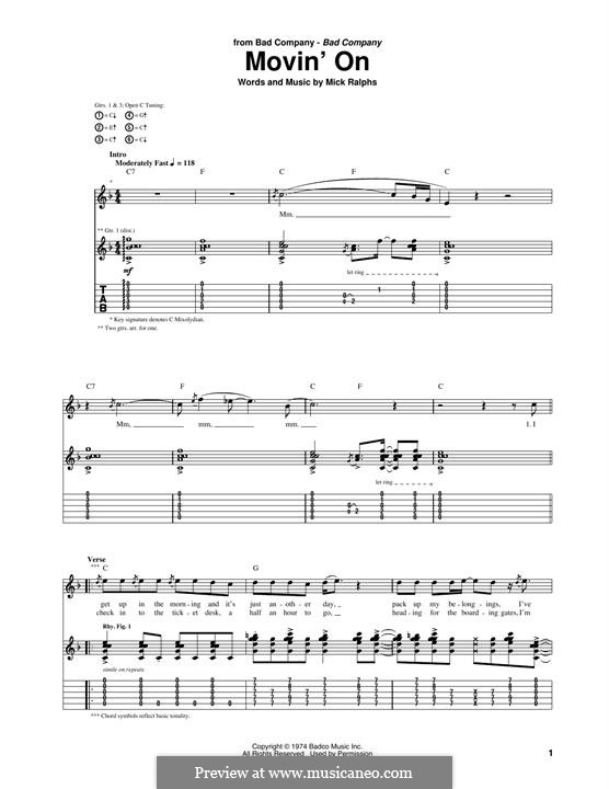 Movin' On (Bad Company): Гитарная табулатура by Mick Ralphs