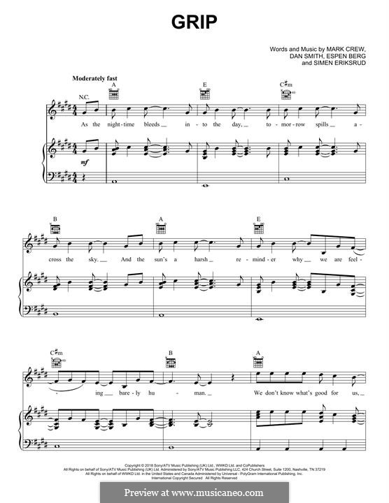 Grip (Seeb & Bastille): Для голоса и фортепиано (или гитары) by Daniel Smith, Mark Crew, Espen Berg, Simen Eriksrud