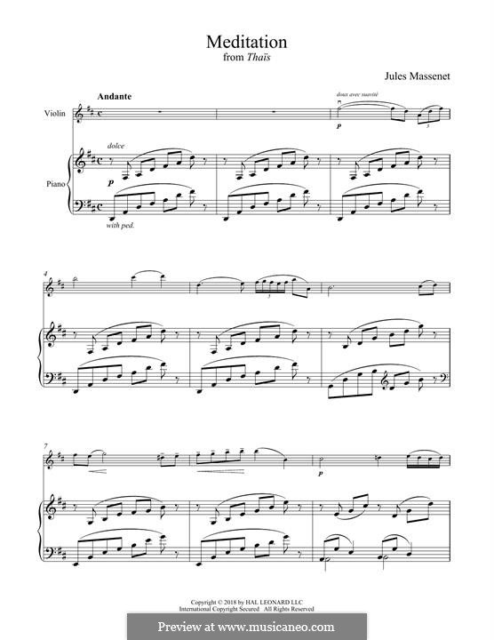Meditation (printable scores): Для скрипки и фортепиано by Жюль Массне