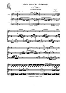 Соната для скрипки и фортепиано ре мажор, K.7: Score and part by Вольфганг Амадей Моцарт