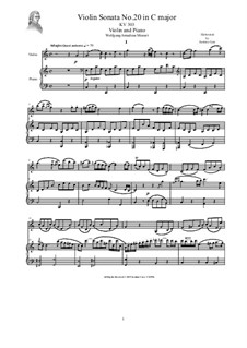 Соната для скрипки и фортепиано No.20 до мажор, K.303: Партитура, сольная партия by Вольфганг Амадей Моцарт