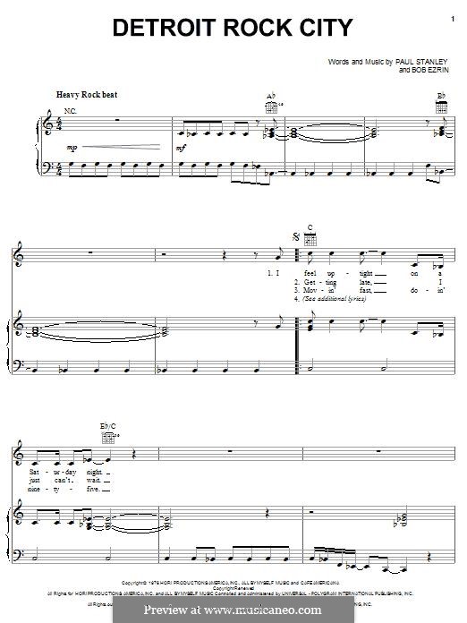 Detroit Rock City (KISS): Для голоса и фортепиано (или гитары) by Bob Ezrin, Paul Stanley