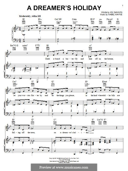 A Dreamer's Holiday (Perry Como): Для голоса и фортепиано (или гитары) by Kim Gannon, Mabel Wayne
