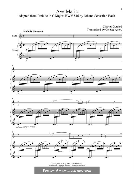 Ave Maria (Printable Sheet Music): Для флейты и фортепиано by Иоганн Себастьян Бах, Шарль Гуно