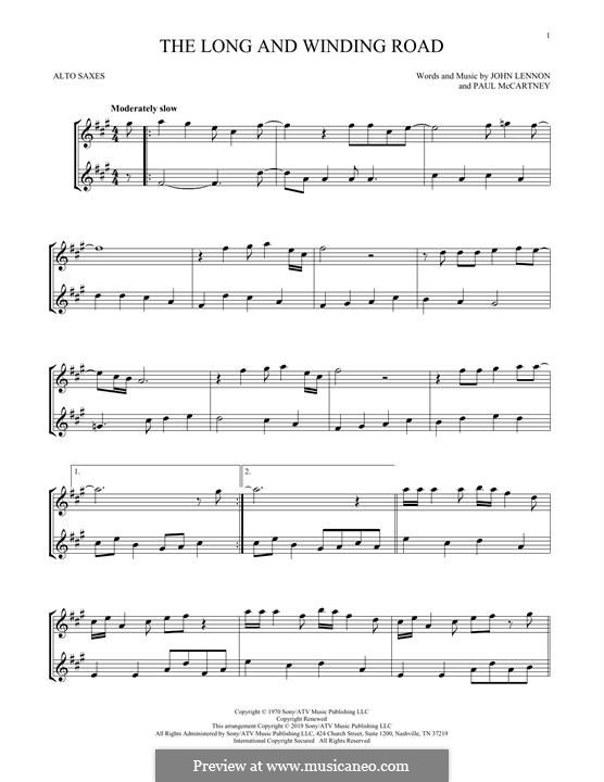 The Long and Winding Road (The Beatles): For two alto saxophones by John Lennon, Paul McCartney