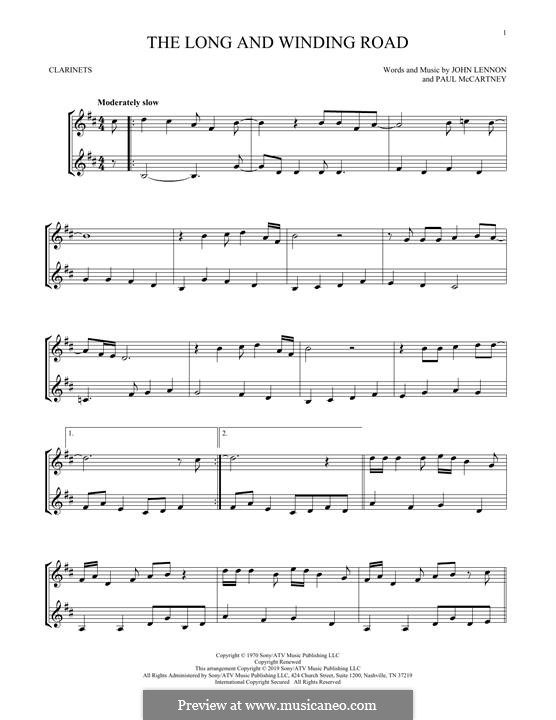 The Long and Winding Road (The Beatles): Для двух кларнетов by John Lennon, Paul McCartney