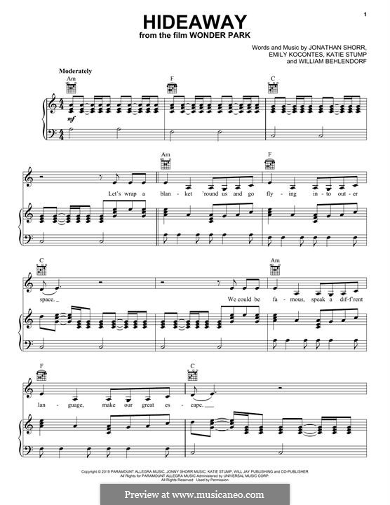 Hideaway (from Wonder Park): Для голоса и фортепиано (или гитары) by Jonathan Shorr, Emily Kocontes, William Behlendorf, Katie Stump