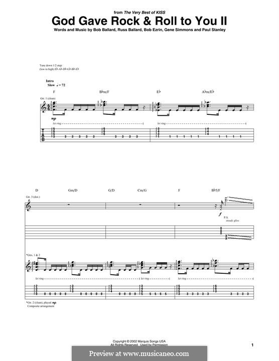 God Gave Rock and Roll To You II (KISS): Гитарная табулатура by Bob Ezrin, Gene Simmons, Paul Stanley, Russell Ballard