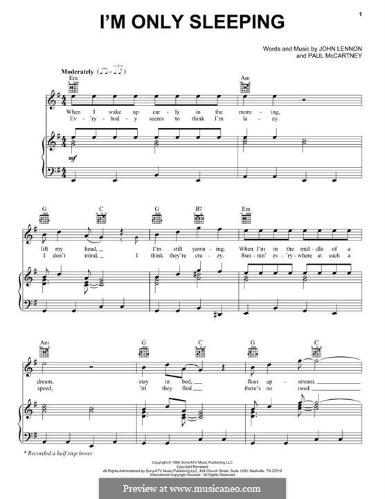 I'm Only Sleeping (The Beatles): Для голоса и фортепиано (или гитары) by John Lennon, Paul McCartney