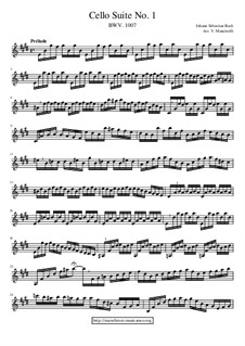 Сюита для виолончели No.1 соль мажор, BWV 1007: Arrangement for baritone saxophone by Иоганн Себастьян Бах
