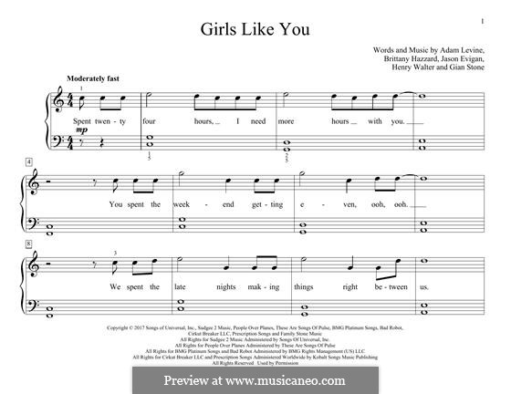 Girls Like You (Maroon 5): Для фортепиано by Adam Levine, Henry Russell Walter, Jason Evigan, Brittany Hazzard