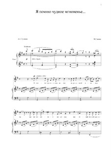 Я помню чудное мгновенье: Для голоса и фортепиано (G Major) by Михаил Глинка