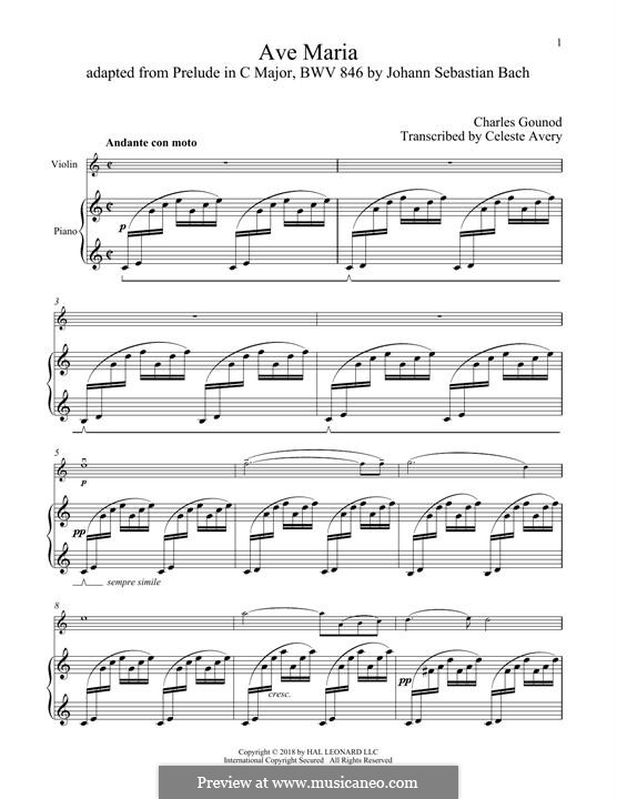 Ave Maria (Printable Sheet Music): Для скрипки и фортепиано by Иоганн Себастьян Бах, Шарль Гуно