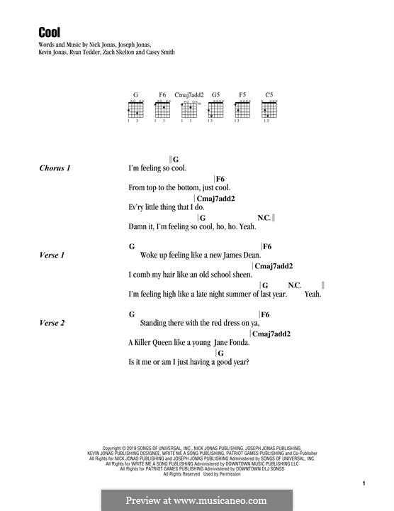 Cool (Jonas Brothers): Текст, аккорды by Joseph Jonas, Kevin Jonas Sr., Nicholas Jonas, Ryan B Tedder, Zach Skelton, Casey Smith