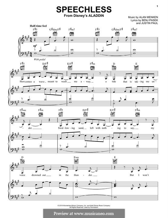Speechless (from Disney's Aladdin): Для голоса и фортепиано (или гитары) by Alan Menken