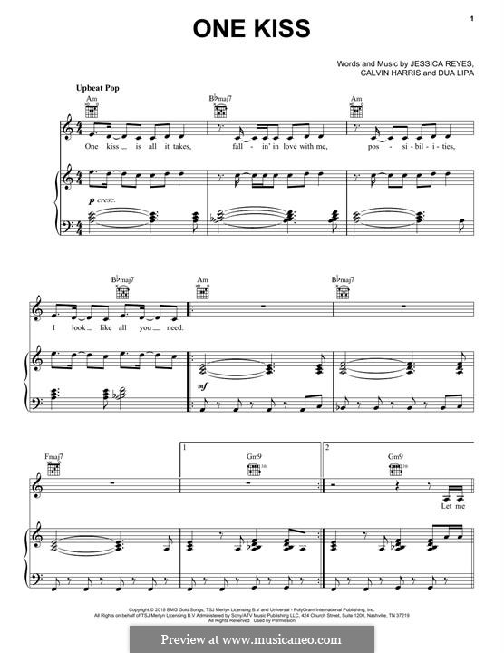 One Kiss (Calvin Harris & Dua Lipa): Для голоса и фортепиано (или гитары) by Calvin Harris, Dua Lipa, Jessie Reyez