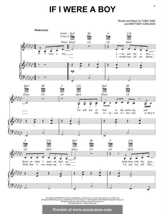 If I Were a Boy (Beyonce): Для голоса и фортепиано (или гитары) by Britney Carlson, Tobias Gad