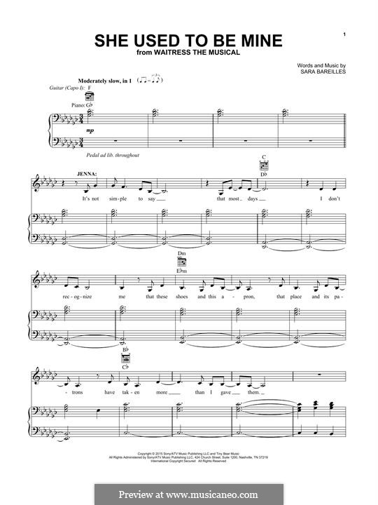 She Used To Be Mine (from Waitress): Для голоса и фортепиано (или гитары) by Sara Bareilles