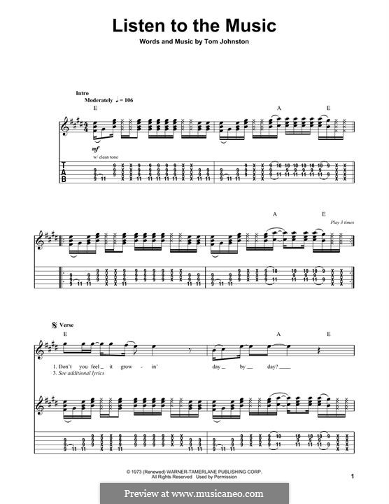 Listen to the Music (The Doobie Brothers): Гитарная табулатура by Tom Johnston