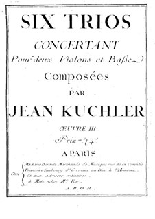 Шесть концертных трио для двух скрипок и виолончели, Op.3: Скрипка I by Johann Küchler