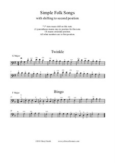 Four familiar folk songs for learning second and third position: Four familiar folk songs for learning second and third position by folklore