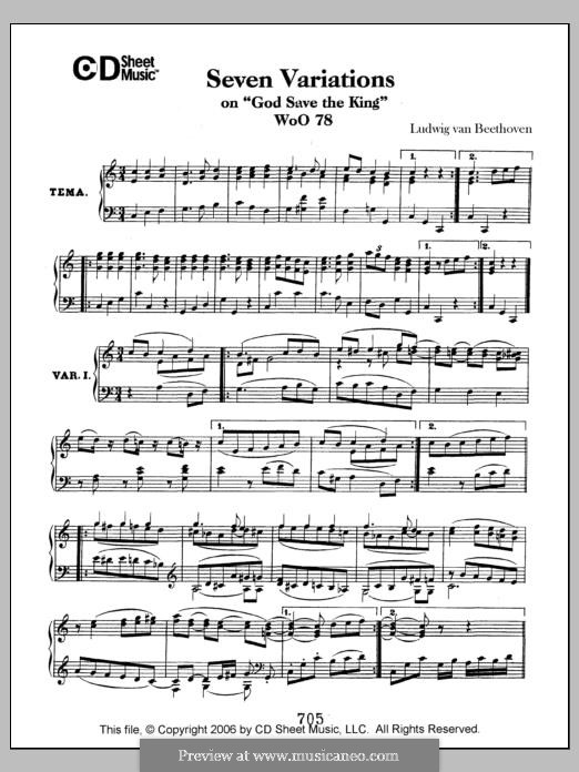 Семь вариаций на тему английской песни 'Боже, храни Короля', WoO 78: Для фортепиано by Людвиг ван Бетховен