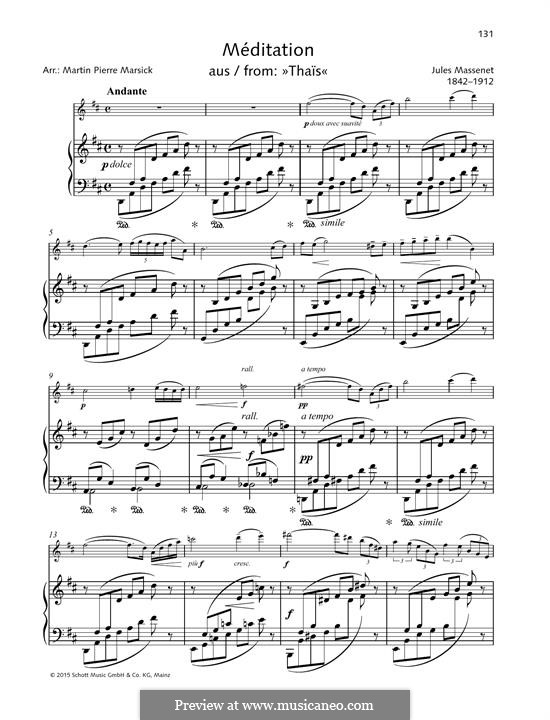 Meditation (printable scores): Для скрипки и фортепиано by Жюль Массне