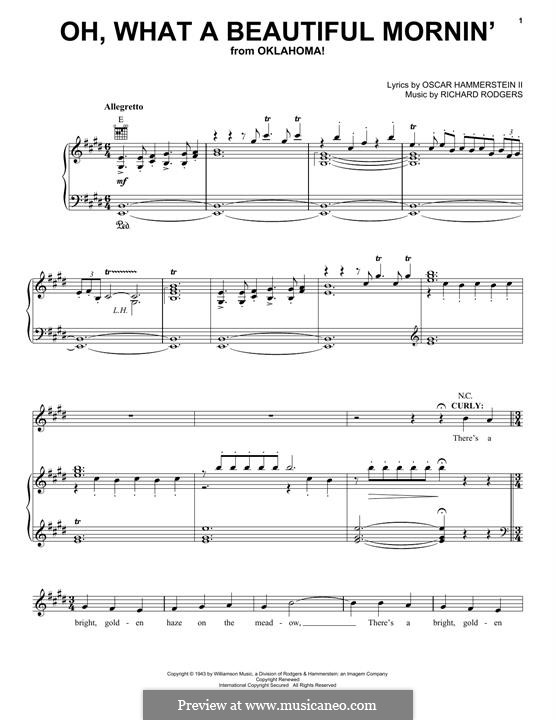 Oh, What a Beautiful Mornin' (from 'Oklahoma!'): Для голоса и фортепиано (или гитары) by Richard Rodgers