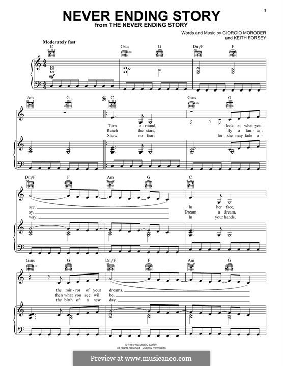 The Never Ending Story (Limahl): Для голоса и фортепиано (или гитары) by Giorgio Moroder, Keith Forsey