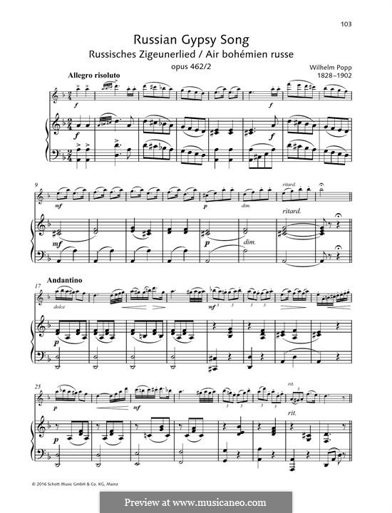 Русская цыганская песня: Для флейты и фортепиано by Вильгельм Попп