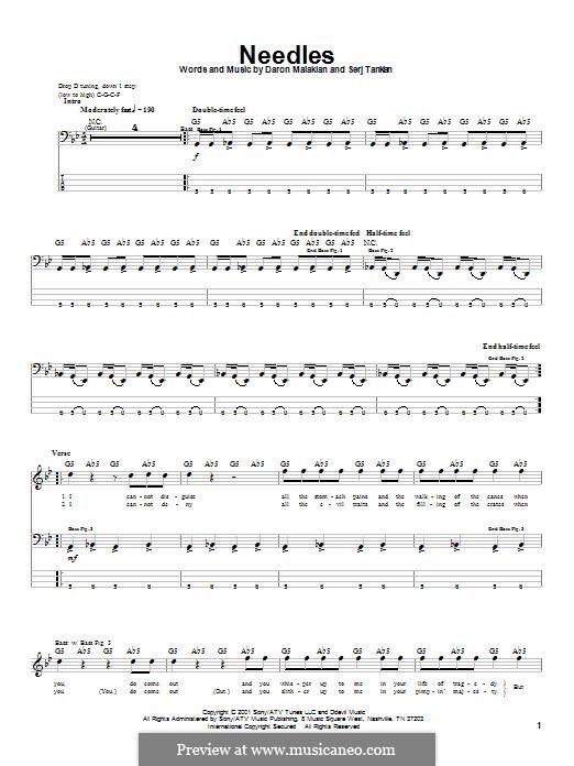 Needles (System of a Down): Для бас-гитары by Daron Malakian, Serj Tankian
