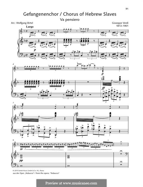 Va' Pensiero (Chorus of the Hebrew Slaves): Для скрипки и фортепиано by Джузеппе Верди