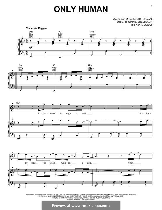 Only Human (Jonas Brothers): Для голоса и фортепиано (или гитары) by Shellback, Joseph Jonas, Kevin Jonas Sr., Nicholas Jonas