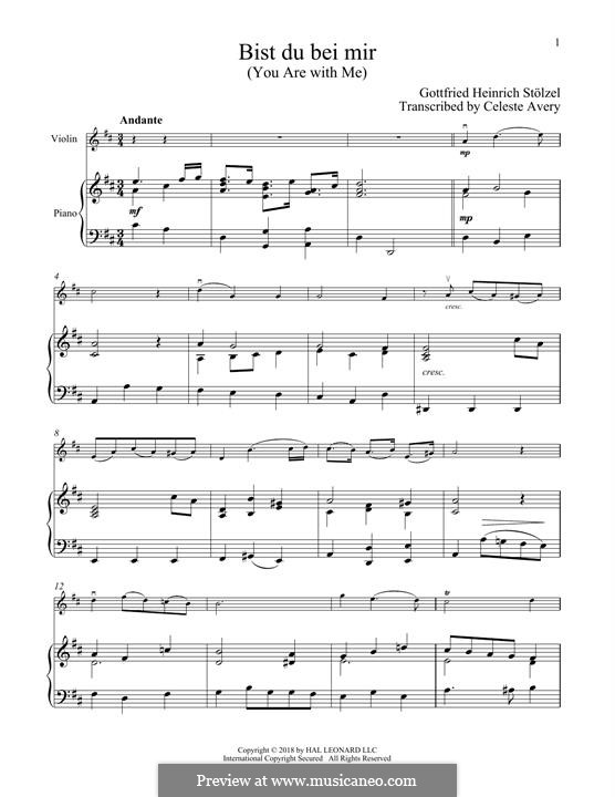 No.25 Bist du bei mir (You Are with Me), Printable scores, BWV 508: Для скрипки и фортепиано by Иоганн Себастьян Бах