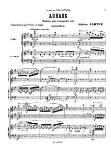 Aubade for Woodwind Quintet: Версия для фортепиано в 4 руки by Adrien Barthe