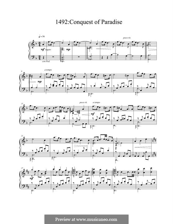 1492: Conquest of Paradise: Для фортепиано by Vangelis