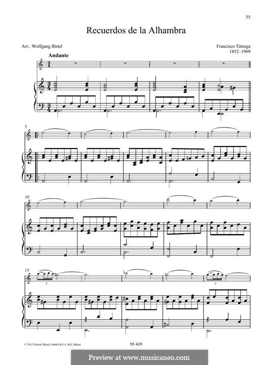 Воспоминания об Альгамбре: Для флейты и фортепиано by Франсиско Таррега