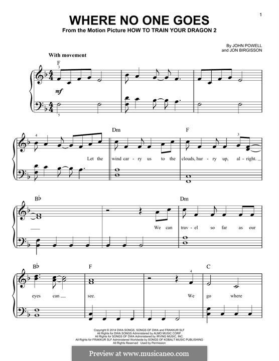 Where No One Goes (Jonsi): Для фортепиано by John Powell, Jón Thor Birgisson