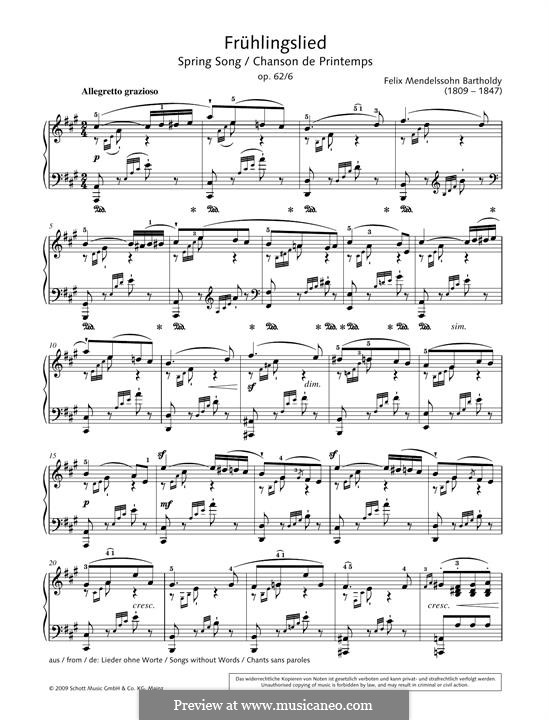 Песни без слов, Op.62: No.6 Spring Song by Феликс Мендельсон-Бартольди