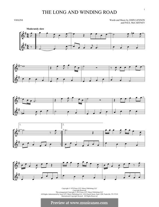 The Long and Winding Road (The Beatles): Для двух скрипок by John Lennon, Paul McCartney