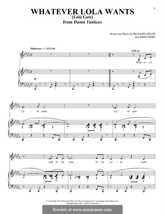 Whatever Lola Wants (Lola Gets): Для голоса и фортепиано by Jerry Ross, Richard Adler
