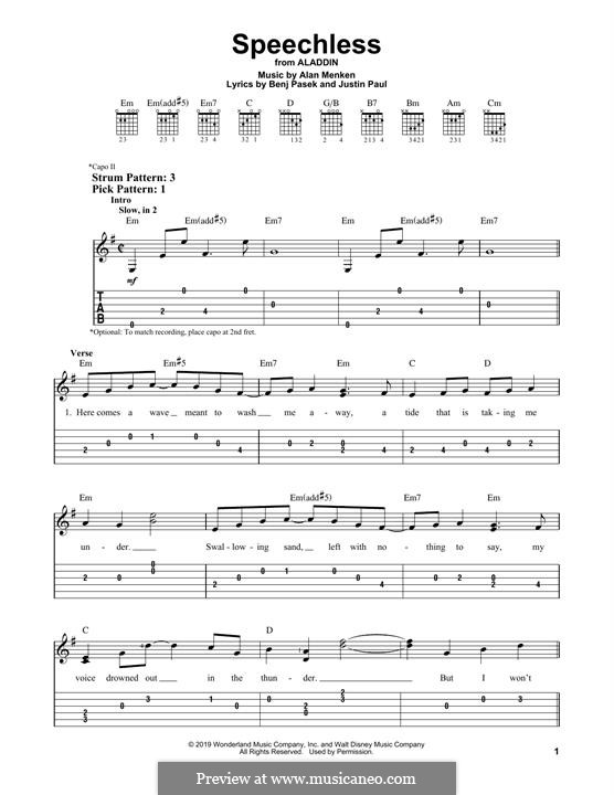 Speechless (from Disney's Aladdin): Для гитары by Alan Menken