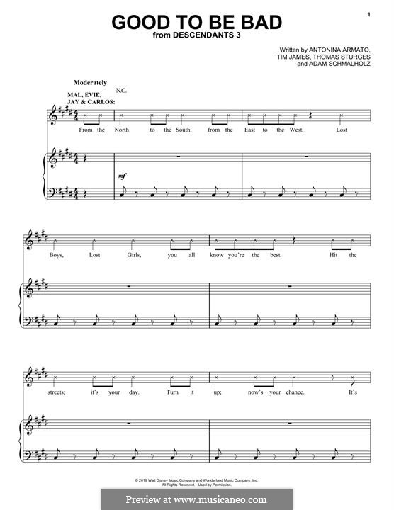 Good To Be Bad (from Disney's Descendants 3): Для голоса и фортепиано (или гитары) by Adam Schmalholz, Antonina Armato, Thomas Armato Sturges, Timothy James
