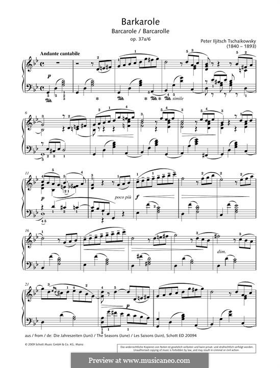 No.6 Июнь (Баркарола): Для фортепиано by Петр Чайковский
