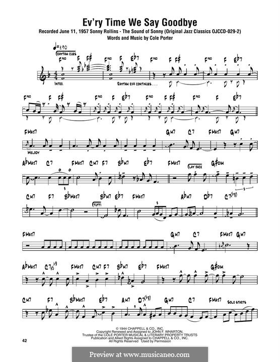 Ev'ry Time We Say Goodbye: Для тенорового саксофона by Кол Портер