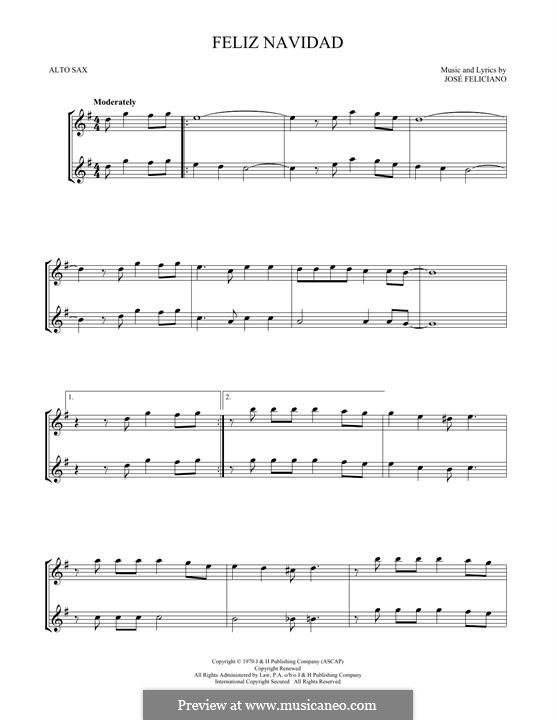 Feliz Navidad: For two alto saxophone by José Feliciano