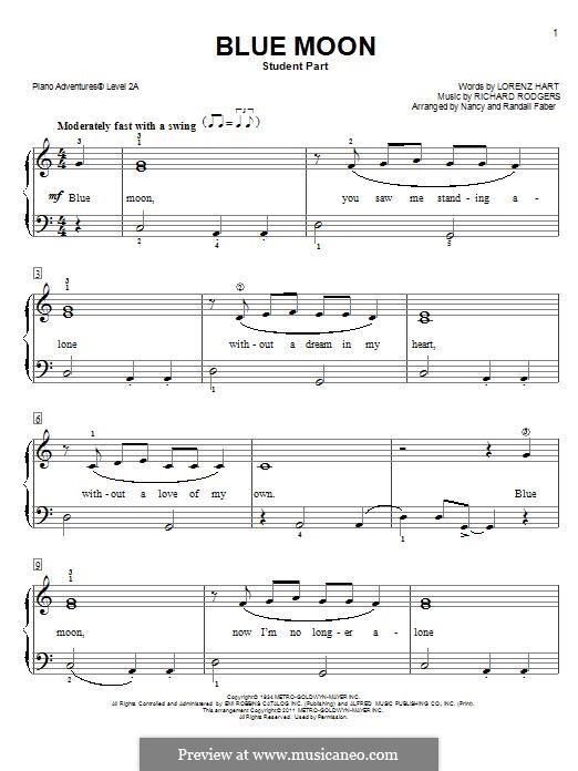 Blue Moon: Для фортепиано (легкий уровень) by Richard Rodgers
